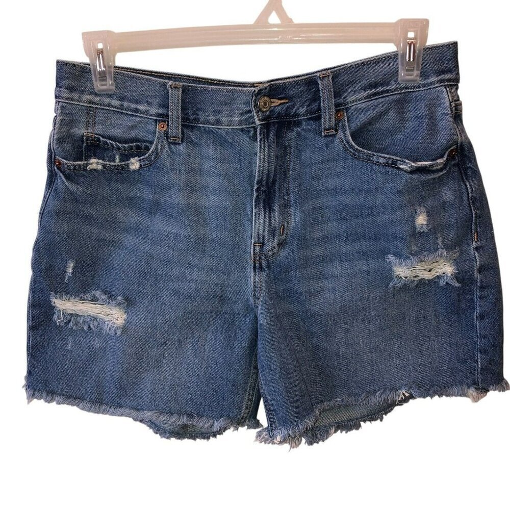 Old Navy Womens Size 10 Medium Wash Blue Distressed Cut Off Denim Jean Shorts